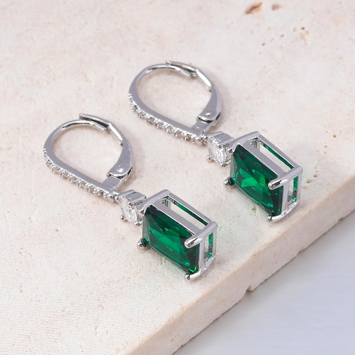 CiNily Rectangular-cut Drop Dangle Earrings for Women Hypoallergenic, Multi-color Cubic Zirconia Earrings Diamond Dangle Earrings Jewelry Gifts for Mothers Day 14K White Gold - Image 4