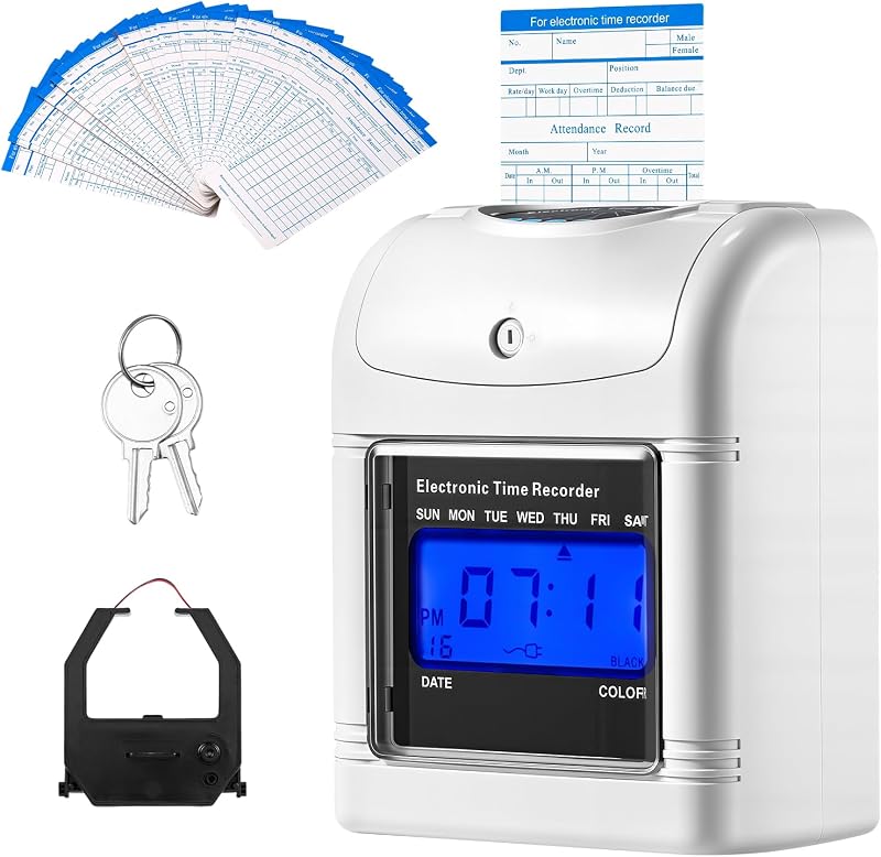 Bonvoisin Time Clock for Employee, Time Clock Punch Machine with 50-Piece Time Card and Ribbon