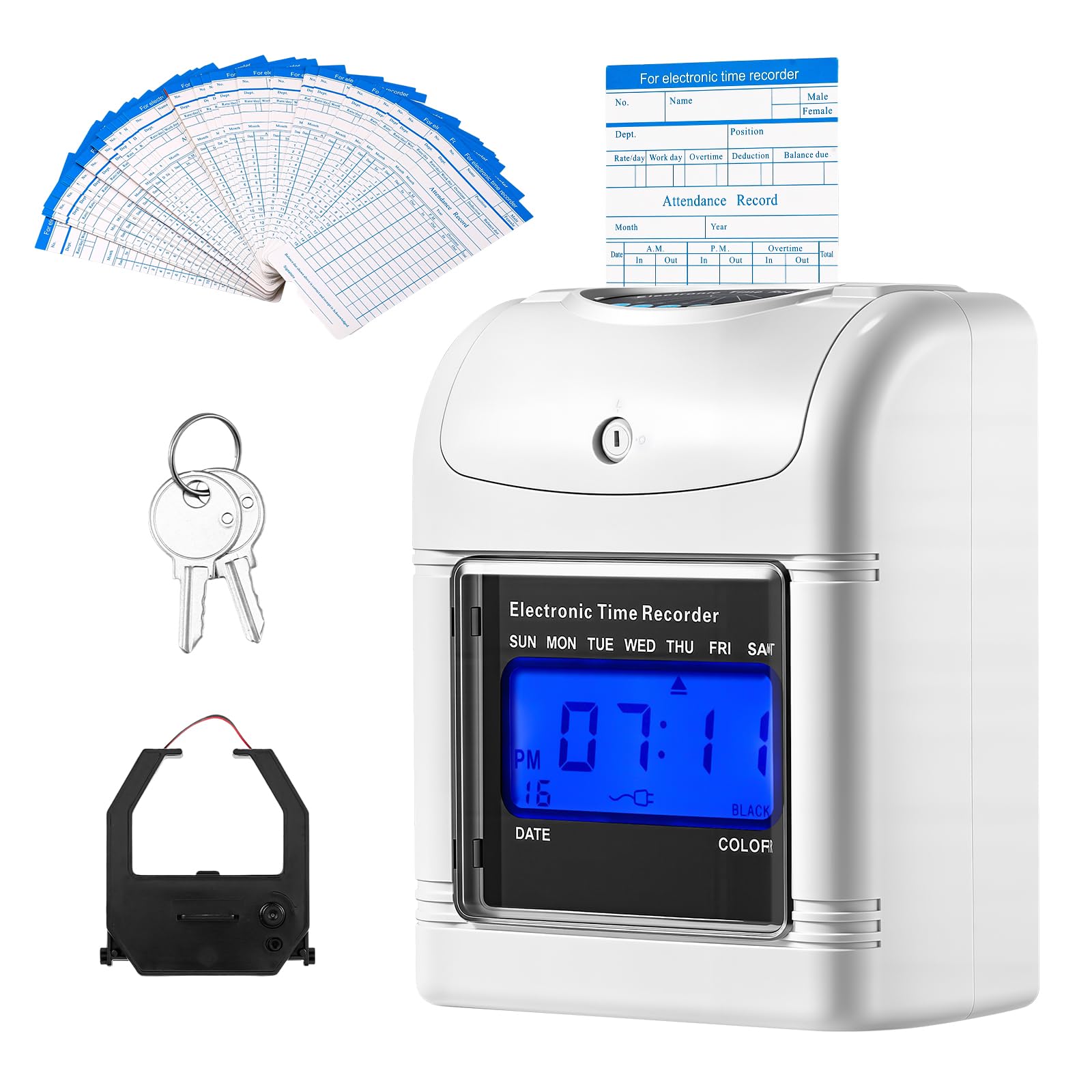 Bonvoisin Time Clock for Employee, Time Clock Punch Machine with 50-Piece Time Card and Ribbon