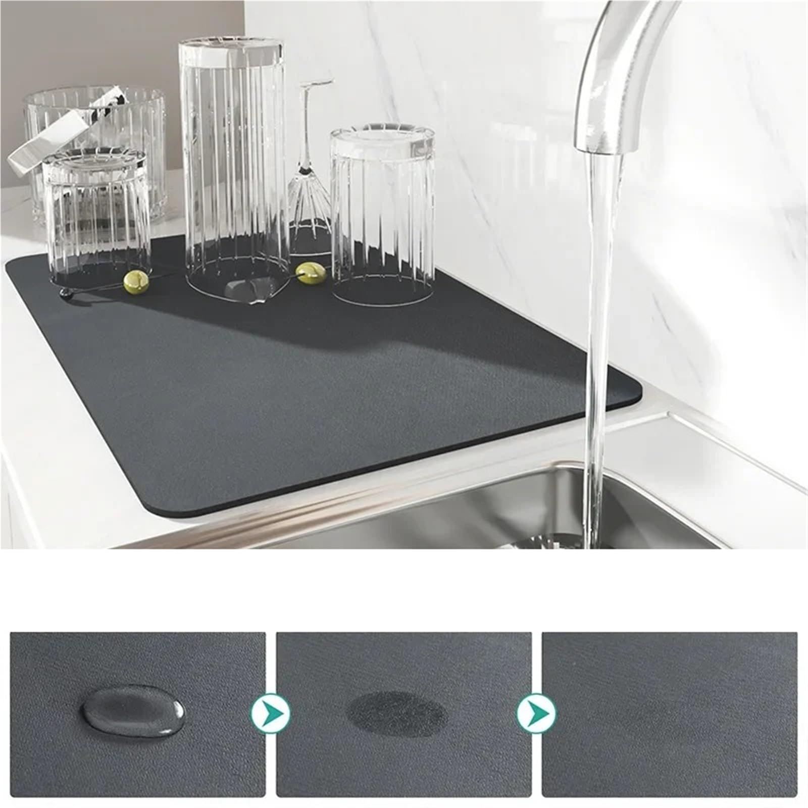 Tappetino Per Macchina Da Caffè 2PCS Stoviglie Tappetino di scarico Utensili da cucina Controsoffitto della cucina Tappetino assorbente Sottobicchiere for bar a casa Tappetino isolante senza lavaggio