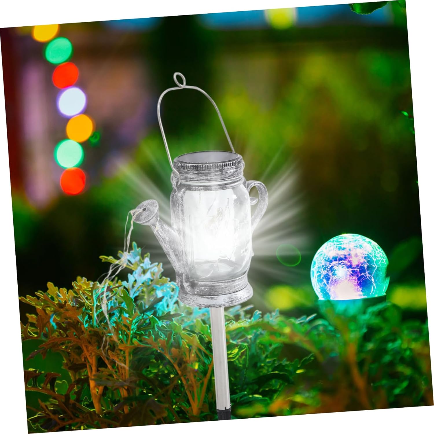 Lurrose 2Pcs Solar Garden Jar Light Creative Kettle Shaped Jar Lid Fairy String Lights for Outdoor Decoration Warm Atmosphere Lanterns for Patio