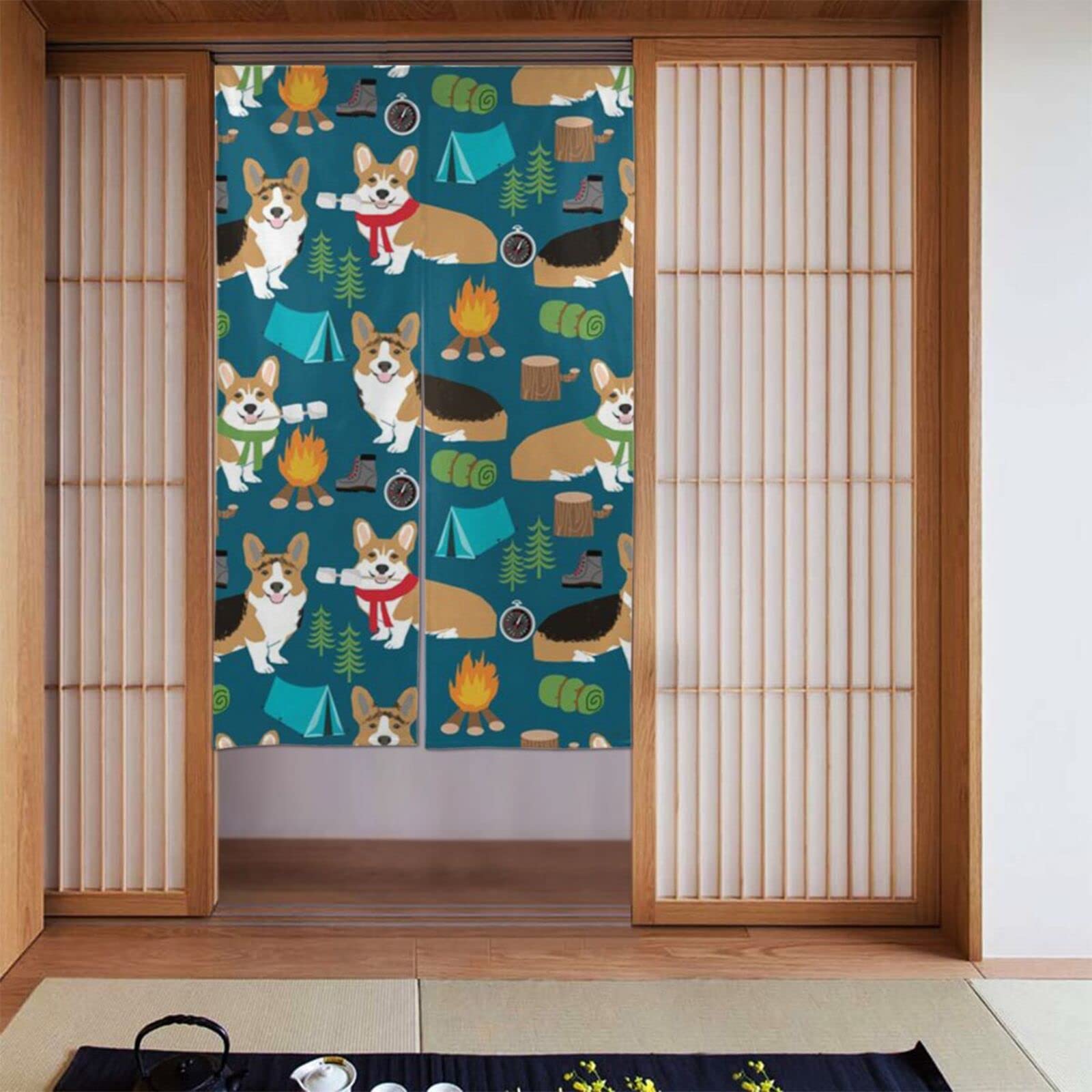 Rideau de porte japonais corgi occultant pour séparer 86x142