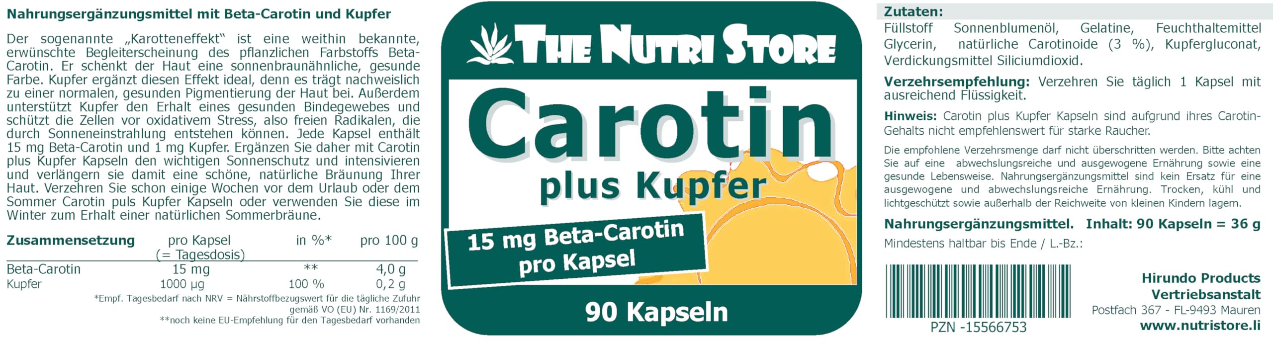 Carotin plus Kupfer 15 mg Kapseln 90 Stk.