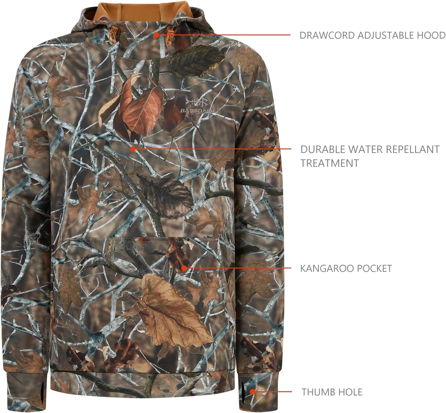 BASSDASH Men’s Fleece Lined Fishing Hoodies Water Resistant Performance Pullover Sweatshirts Stretchy Hunting Workout FS32M - Image 4