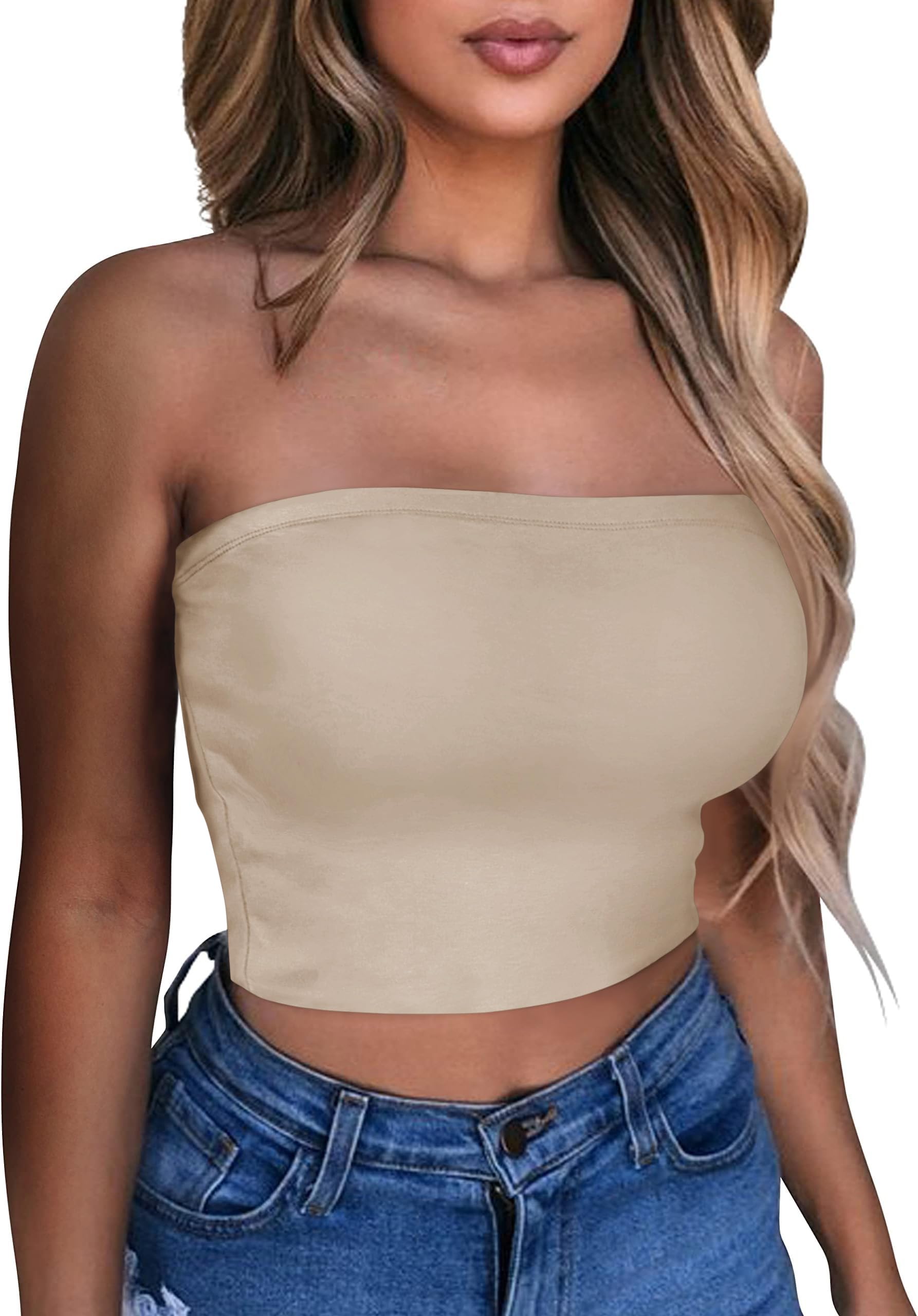 Damen Tube Tops Sommer Trägerlos Crop Tunika Tank Ärmellos Slim Fit Vest Bluse 2026
