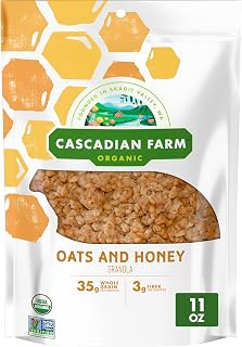 Cascadian Farm Organic Oats and Honey Granola, 11 oz Resealable Pouch - USDA Organic, Non-GMO Whole Grain Cereal Snack