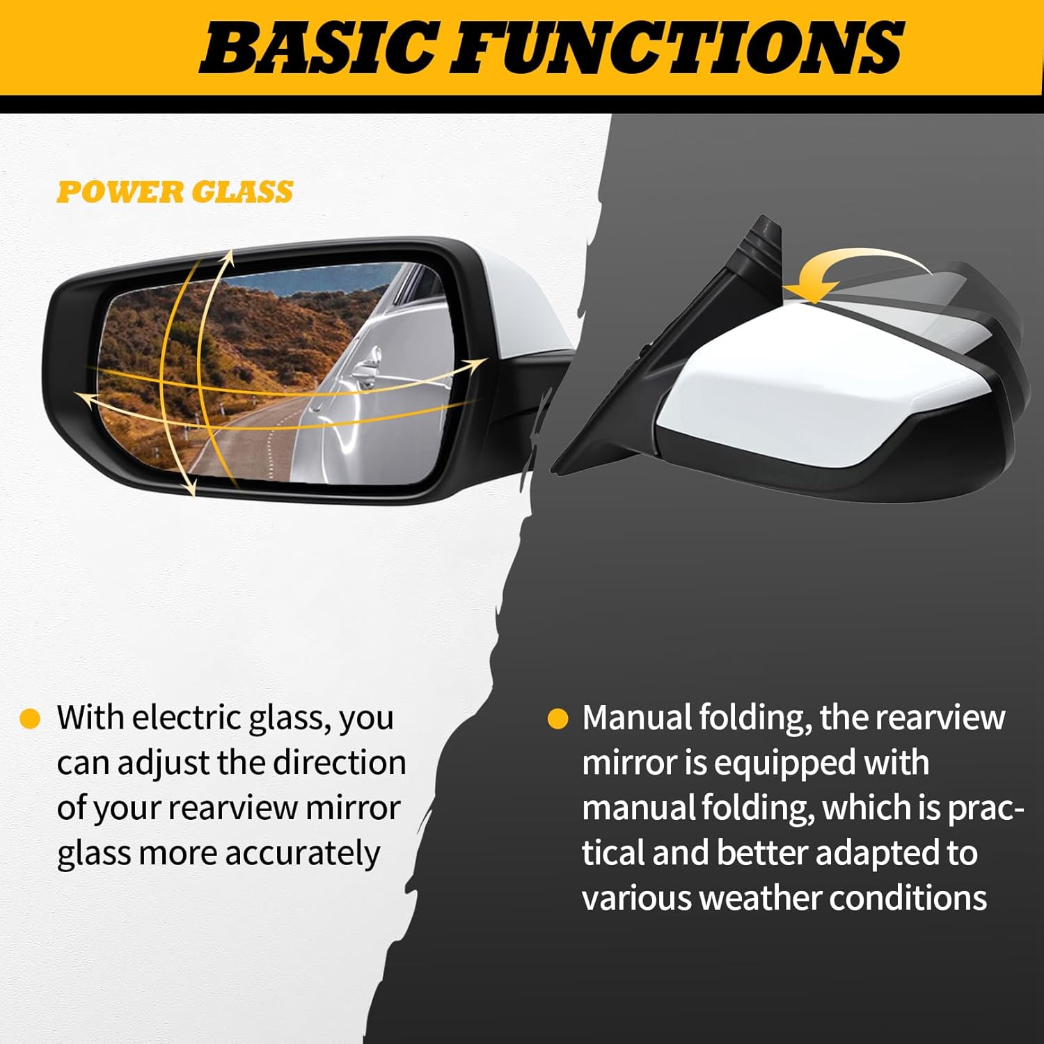 Left Driver Side White Mirror Assembly 3 Pins Compatible with 2016-2021 Malibu with Electric Adjustment