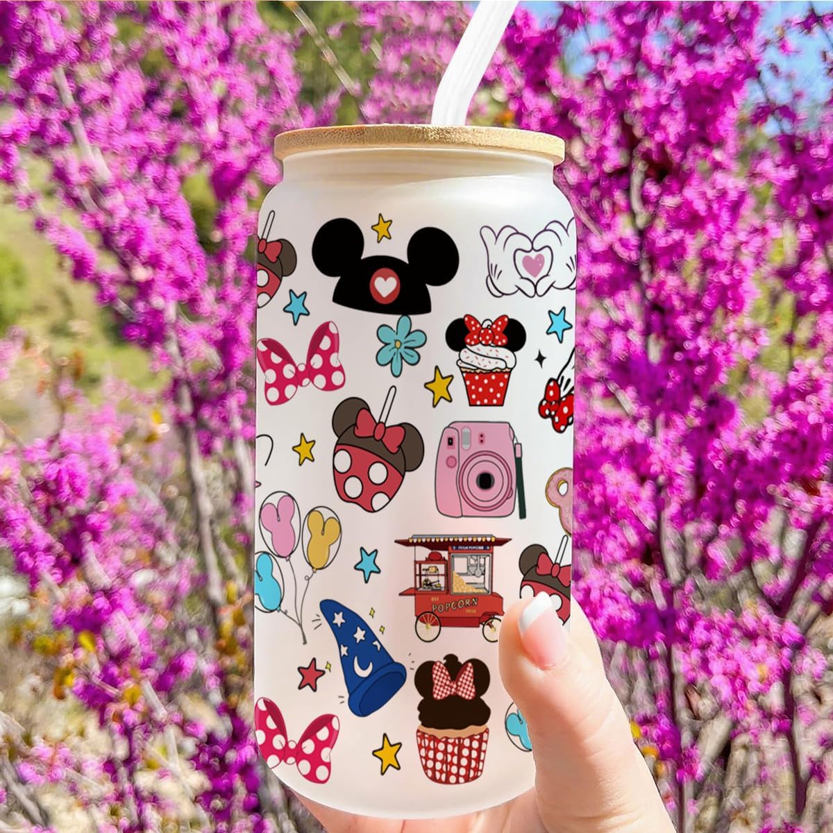 Cartoon Mouse Castle Iced Coffee Cup Cartoon Gifts Merchandise 16oz Glass Cup with Lid and Straws Birthday Christmas Gifts for Cartoon Lovers Fans Women Teen Girls Friends Sister Her - Image 3