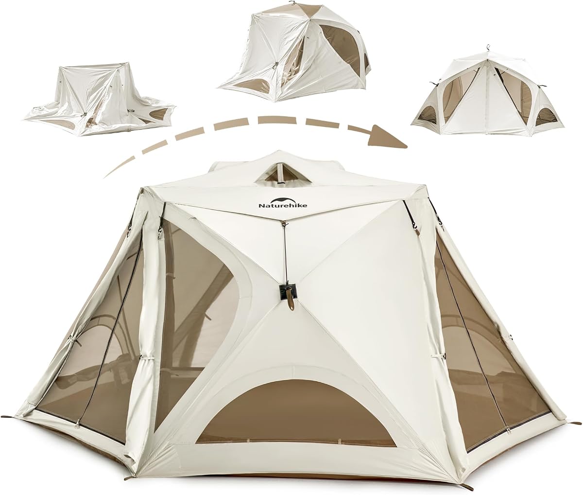 Naturehike Cubby Tienda de campaña emergente instantánea para 4 personas, tienda de cabina de fácil configuración de los años 60 con cubierta superior extraíble, tienda de campaña portátil con varias puertas y múltiples ventanas para acampar en familia al aire libre y por tierra