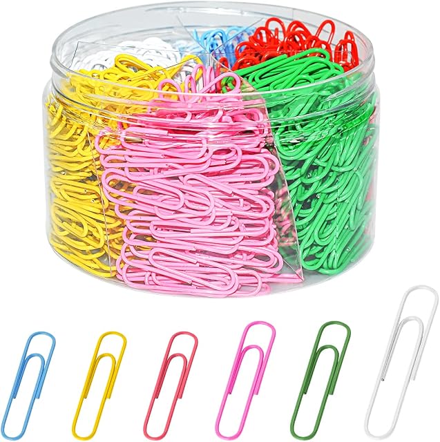 JIKIOU 510 Pcs Coloured Paper Clips, Premium Paper Clips Assorted Sizes, Colored Paper Clips for Paperwork(Red, Yellow, Blue, Green, Pink, White)