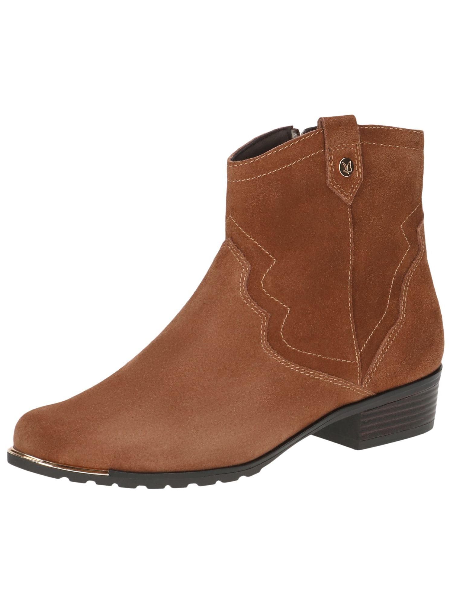 CAPRICE women's heeled leather boots with zipper, Brown (Cognac Suede), 7.5 UK
