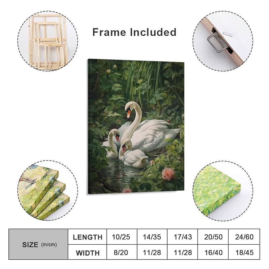 Amazon.co.jp: 絵画 白鳥とその赤ちゃんインテリア 絵画 西洋