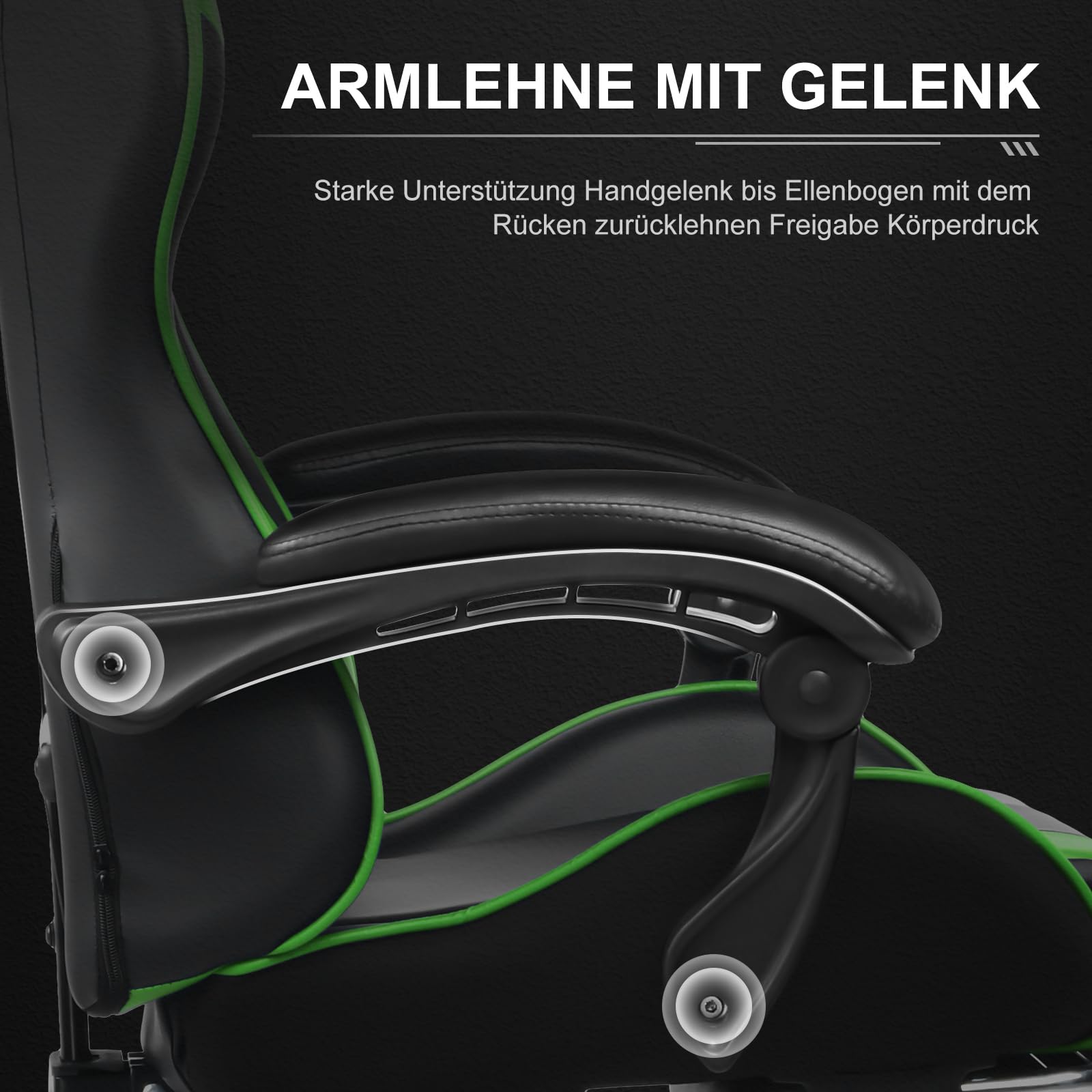 GTPLAYER Silla de oficina para gaming, masaje, sillón, silla ergonómica para gamer, con reposapiés, reposacabezas, cojín lumbar de masaje, acolchado, silla giratoria, verde