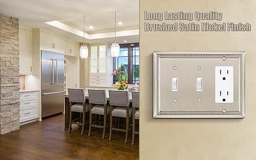 Vista 99 de Henne Bery Sunken Pearls - placa decorativa de pared para interruptor (Palanca simple, 2 unidades, níquel satinado)