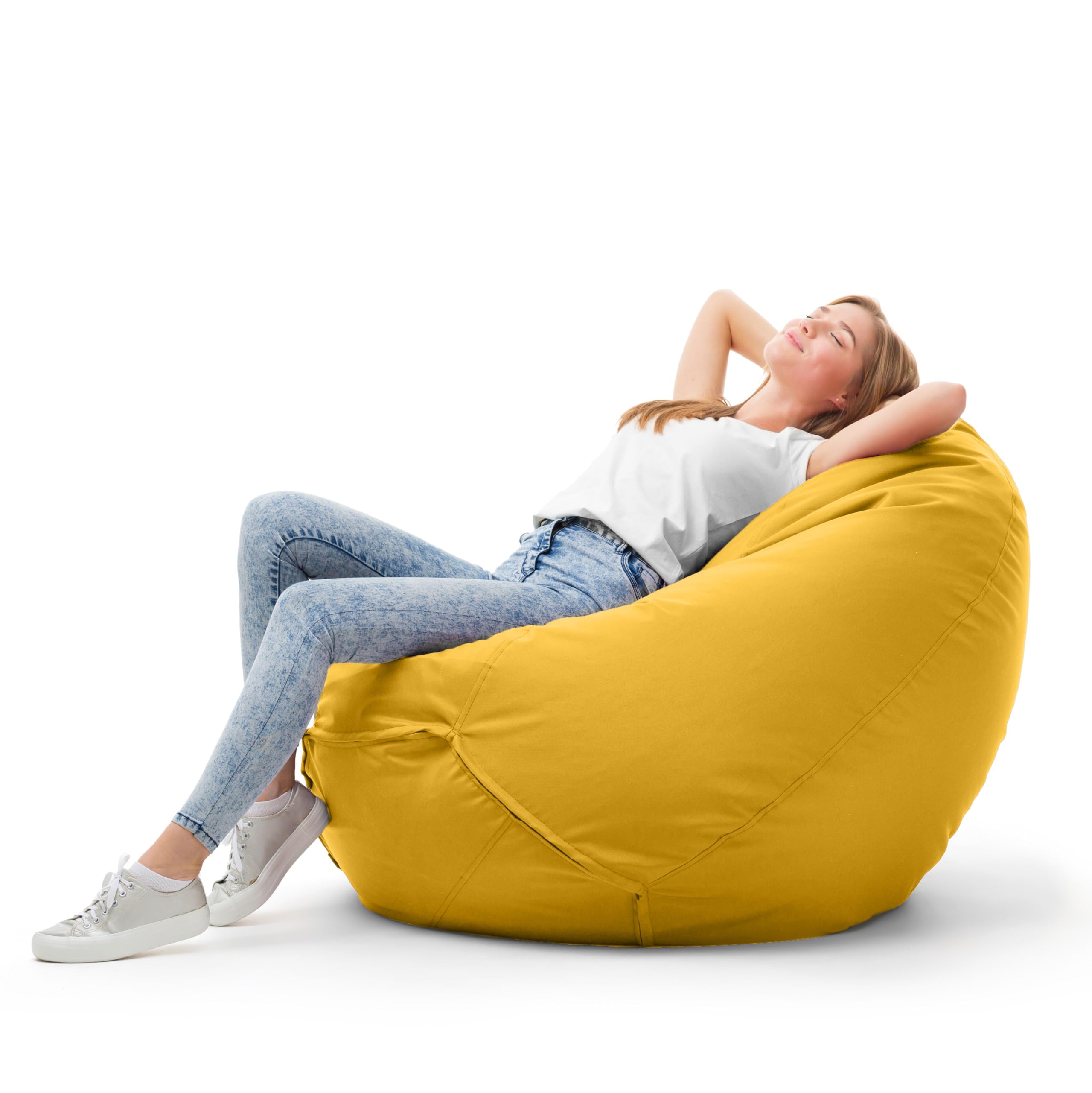 Bruni Pouf Classico XL en Jaune – Gros Pouf Salon/Chambre pour Adultes, Pouf Poire géant, Bean Bag intérieur et extérieur avec Housse Lavable en Machine