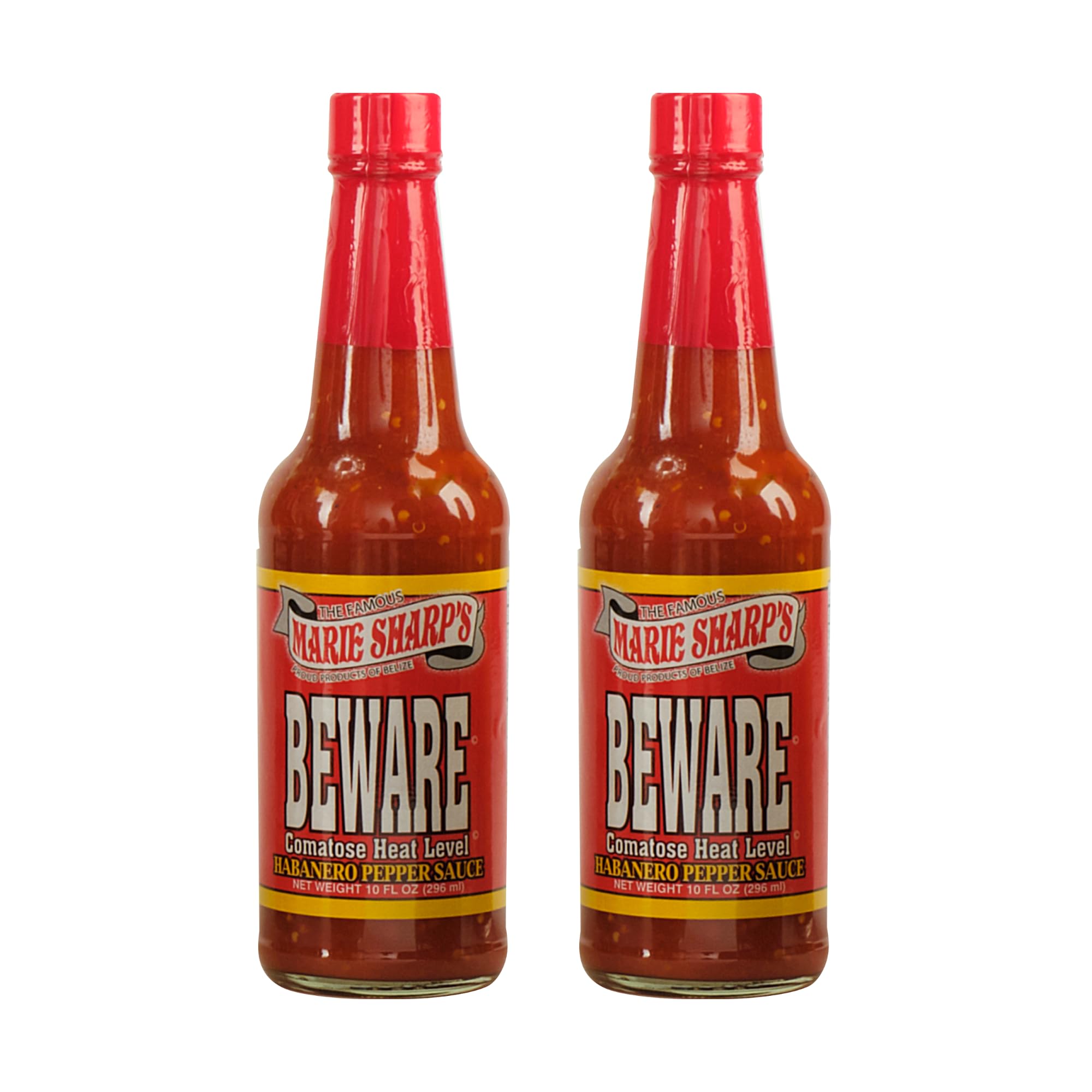 Marie Sharp’s BEWARE Comatose Heat Level Habanero Pepper Sauce, 10 oz | Extreme Heat Hot Sauce from Belize | All-Natural, No Preservatives | For Serious Chiliheads Only (Pack of 2)
