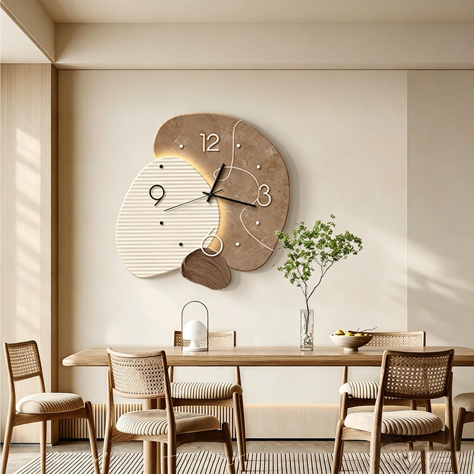 Labasuan Modern Wall Clock, Boho Aesthetic Wall Decor, Silent Wall Art Clock for Indoor House, Crystal Porcelain Hanging Clock for Living Room Bedroom Kitchen(60cm/23.6in)
