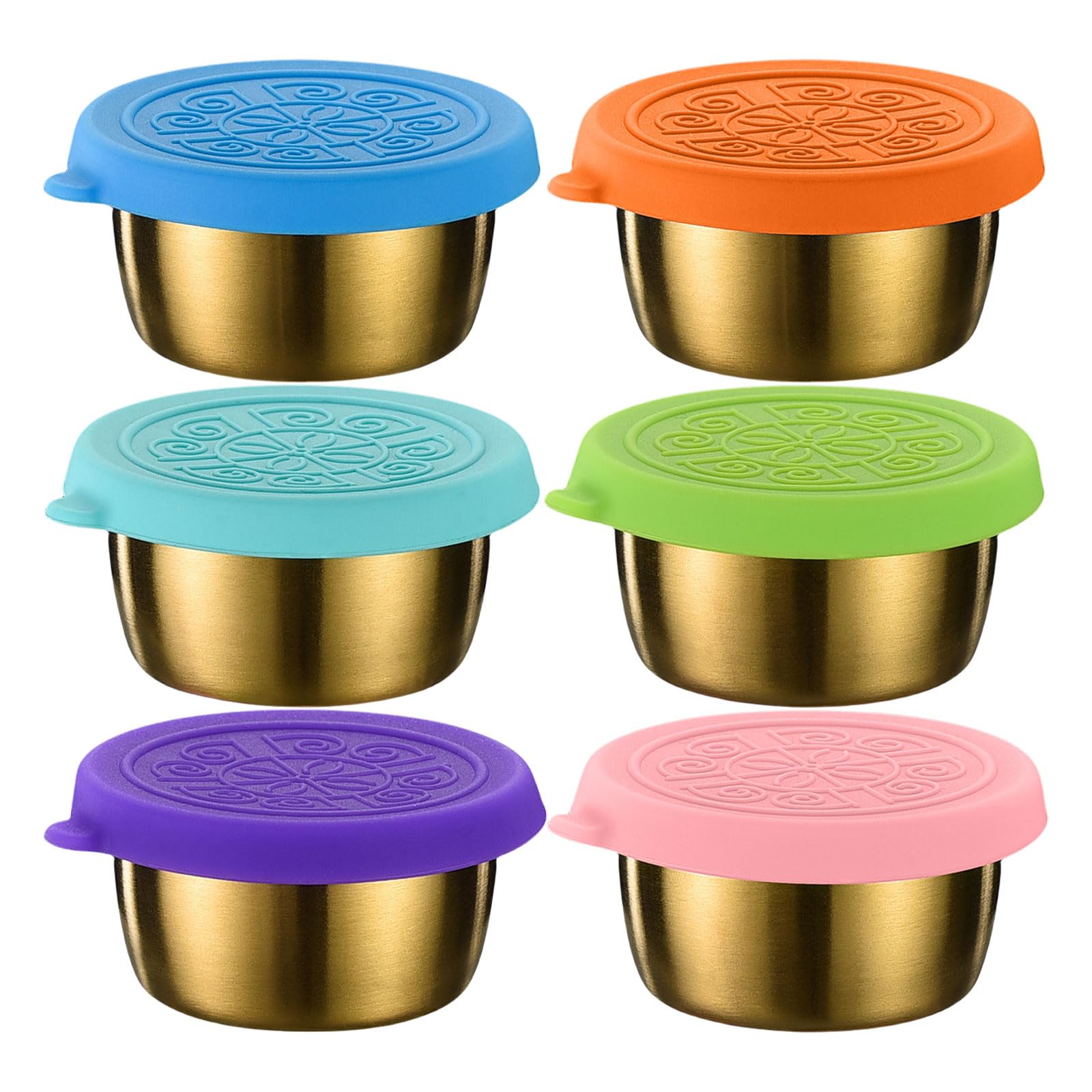 Jazuaiao Of 6 304Stainless Steel Seasoning Container Small Sauce Cups Dipping Cups Set with Lid for Lunches and Picnics Small Seasoning Storage
