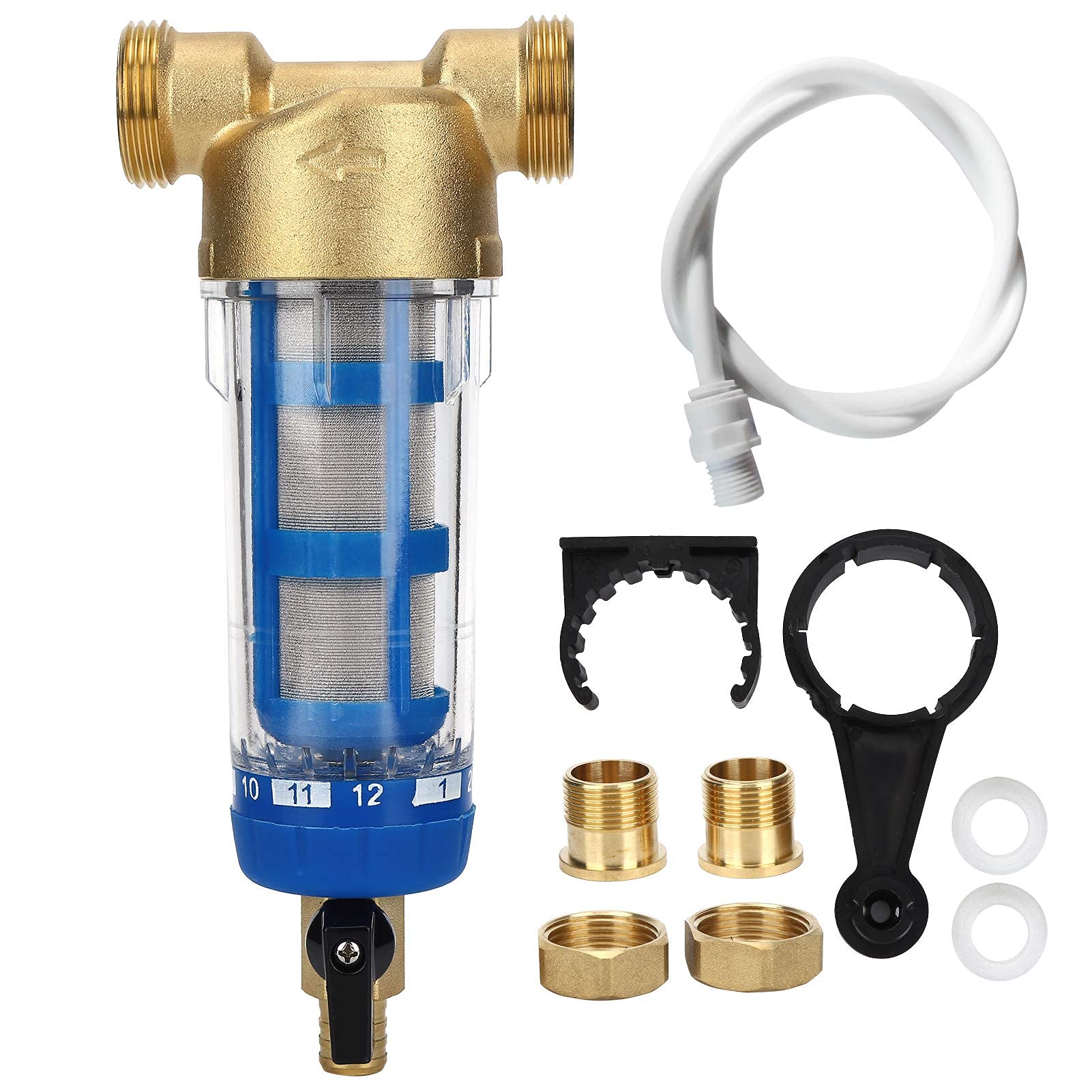 Filtro de agua prefilte de 1 pulgada, de filtro de tubería de agua para agua de pozo, filtro reutilizable para bombas G1 (1 pulgada) MNPT + G3/4 (6 puntos) FNPT