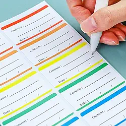 100 etiquetas removíveis para freezer, 6 x 3 cm, abas coloridas de refeição para freezer, adesivos retangulares de geladeira para classificação de cozinha, adesivos de etiqueta de armazenamento de