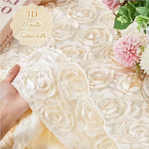 Miniatura 9 de QueenDream Mantel de rosetón rojo para decoración de boda de 90 x 156 pulgadas, mantel rectangular con rosetas florales 3D para baby shower, fiesta,