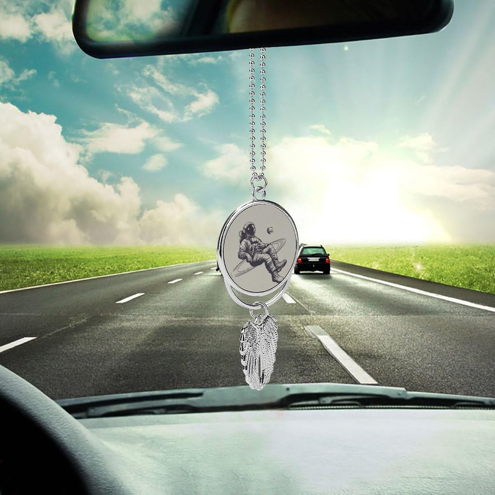 Metal Car Pendant Charms Astronauts and Saturn Car Rear View Mirror Charms Angel Wing Auto Rearview Mirror Hanging Interior Ornament Pendant Car Accessories for Women Men Car Interior Decor