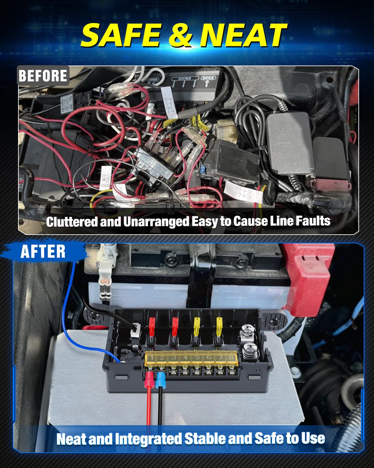 Panneau de commutation à 8 interrupteurs AKD Part - Boîtier de commande de circuit universel - Faisceau de câblage - Panneau tactile - 8 boutons marche/arrêt pour camions, pickup, SUV, UTV, bateau