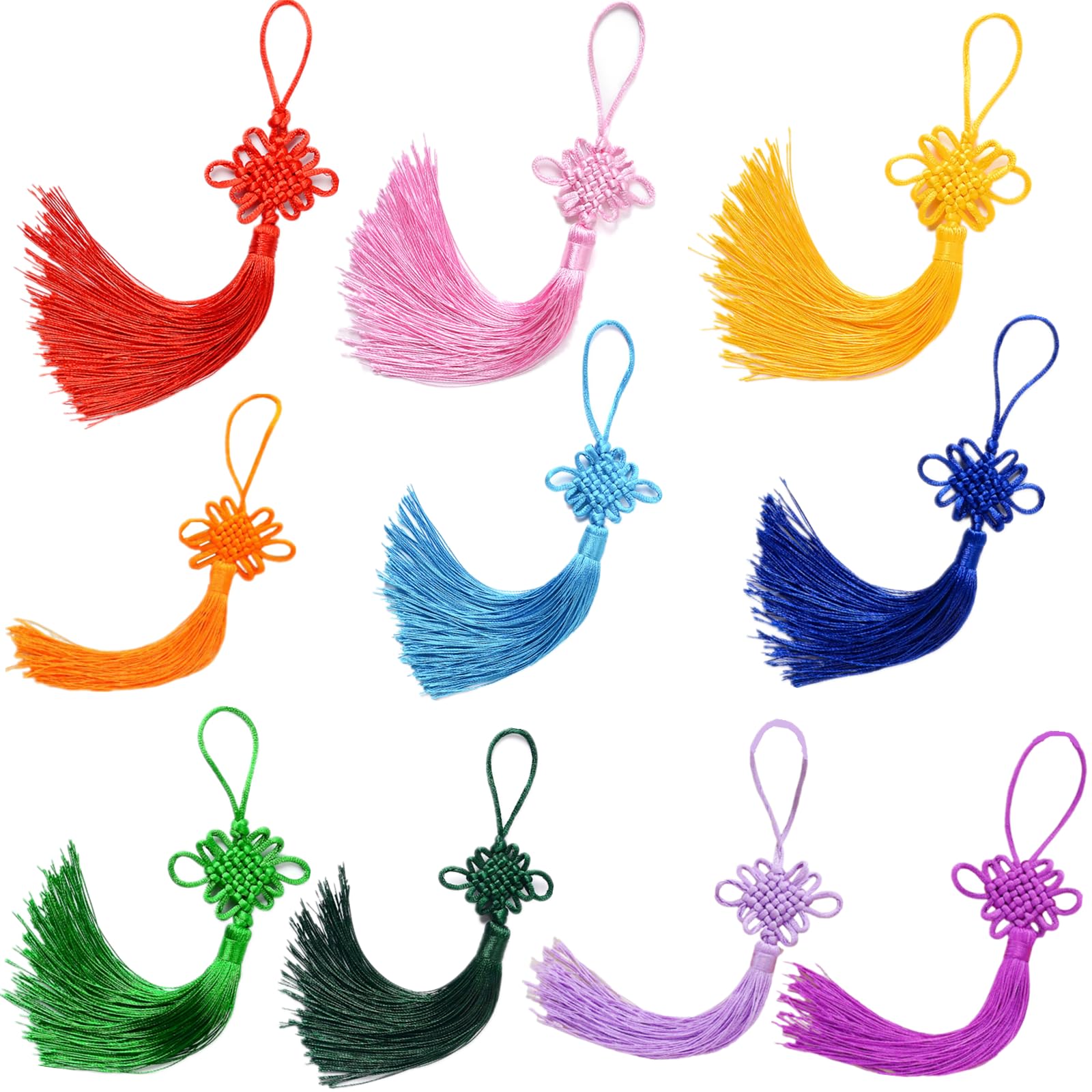 LIKENNY Tassel Fringe Chinese Knot Decoration, Handmade Charm, Keyring, Charm, Fan Decoration, Bookmark, Mobile Phone Strap, Wallet, Fringe, Craft Supplies (10 Pieces, 10 Colors) : Hobbies
