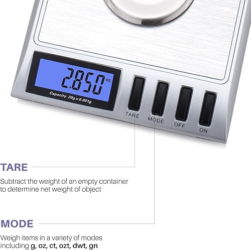 Miniatura 5 de Smart Weigh GEM20-20g x 0.001 Grams, High Precision Digital Milligram Jewelry Scale, Reloading, Jewelry and Gems Scale, Calibration Weights and