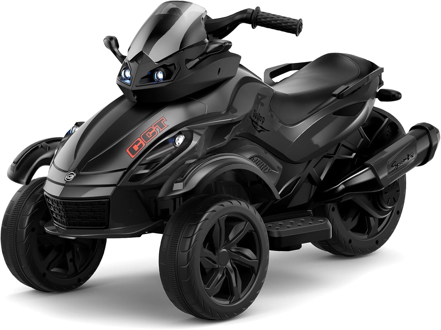 12V Kids Electric Motorcycle, 3 Wheeler Toddler ATV with Led Lights, Music, Horn, Shock Absorbers, Black Power Wheels for Boys, Ride on Toys for Toddlers 3-5