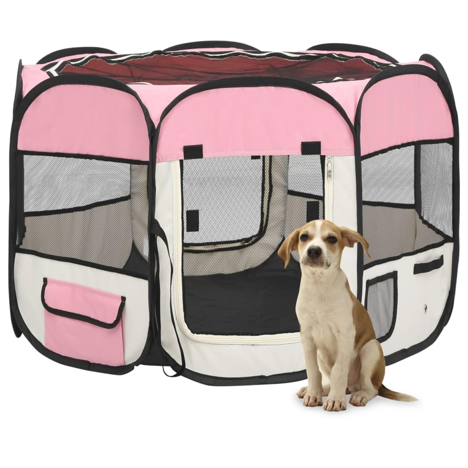 Homgoday Klatka dla psa, składany kojec dla psa z torbą transportową różową 90 x 90 x 58 cm, klatka dla psa wewnętrzna klatka dla psa Kennel dla psów klatki dla psów ogrodzenie dla psa na zewnątrz