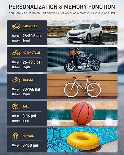 Miniatura 5 de TowerTop Inflador de neumáticos 2.5 veces más rápido inflador de neumáticos inalámbrico de 150 PSI, compresor de aire portátil con batería de 7800