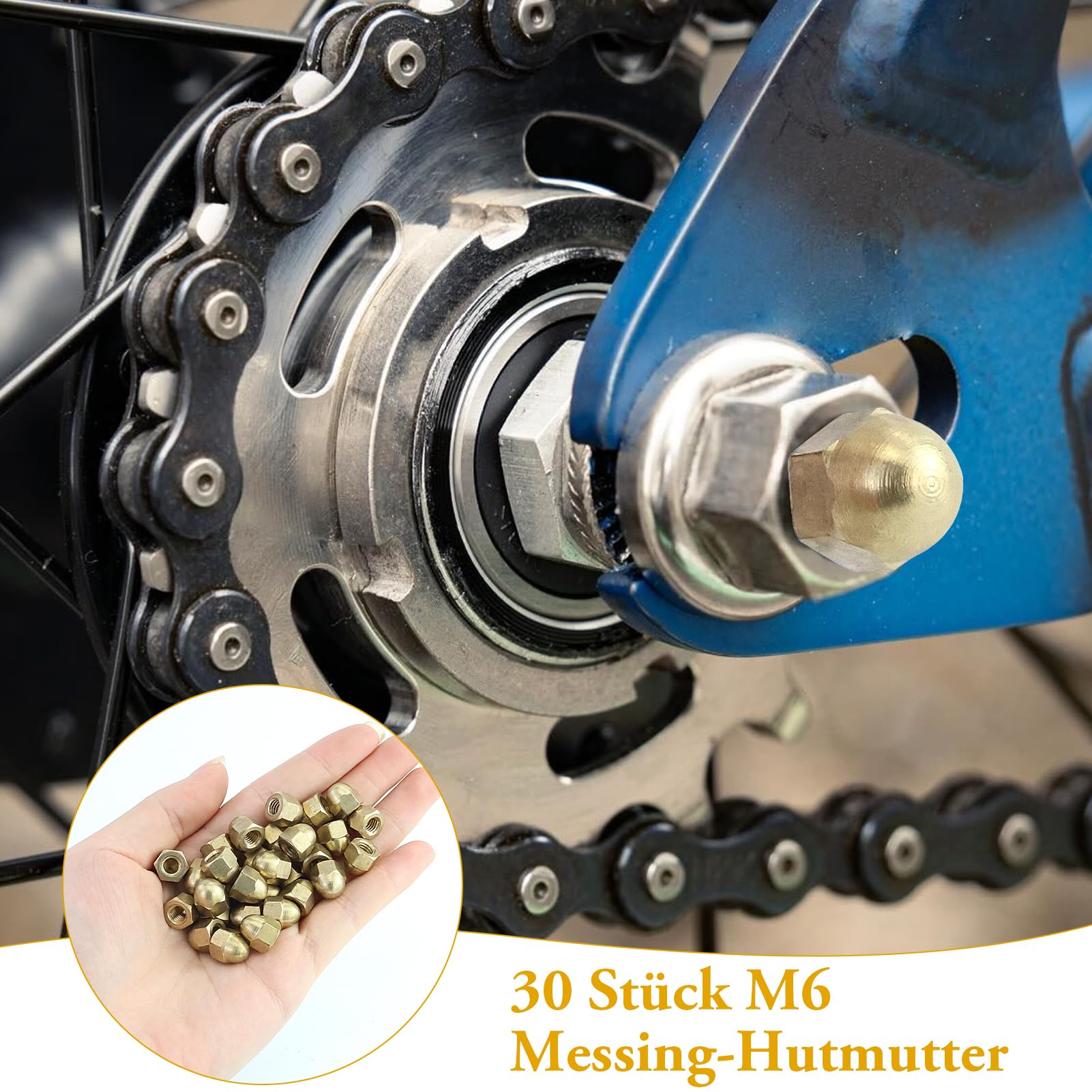 30Pz dadi per cappello,M6 in ottone,dadi esagonali,testa a sfera per moto,mobili,viti filettate in acciaio inox