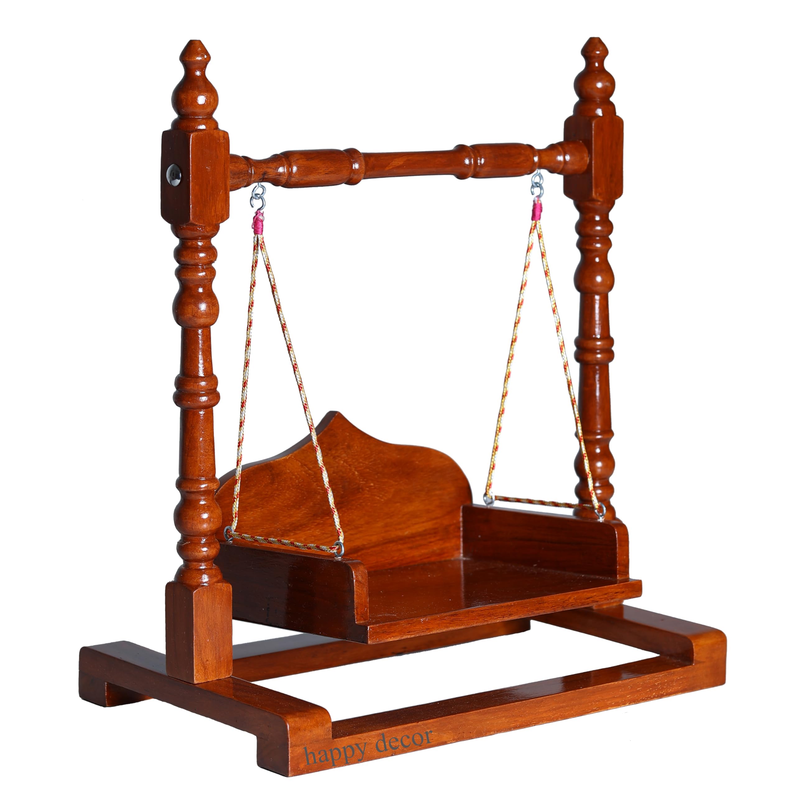 Happy Decor Premium Polished Sheesham Wooden Laddu Gopal Jhula, Shri Krishna Swing Kanhaji, Thakurji, for Bal Gopal Idol, (Size:- 15 X14 X7 Inch, Seat Size :- (10 X7) 5 to 6 No Gopal Ji.)-image-9