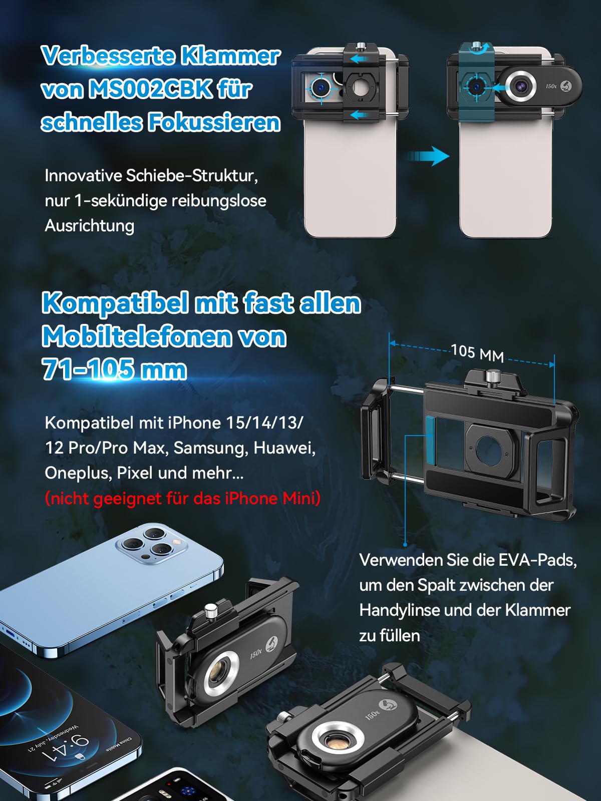 APEXEL 150X Mini-Mikroskop für Smartphone-Kamera, Handy-Mikroskop