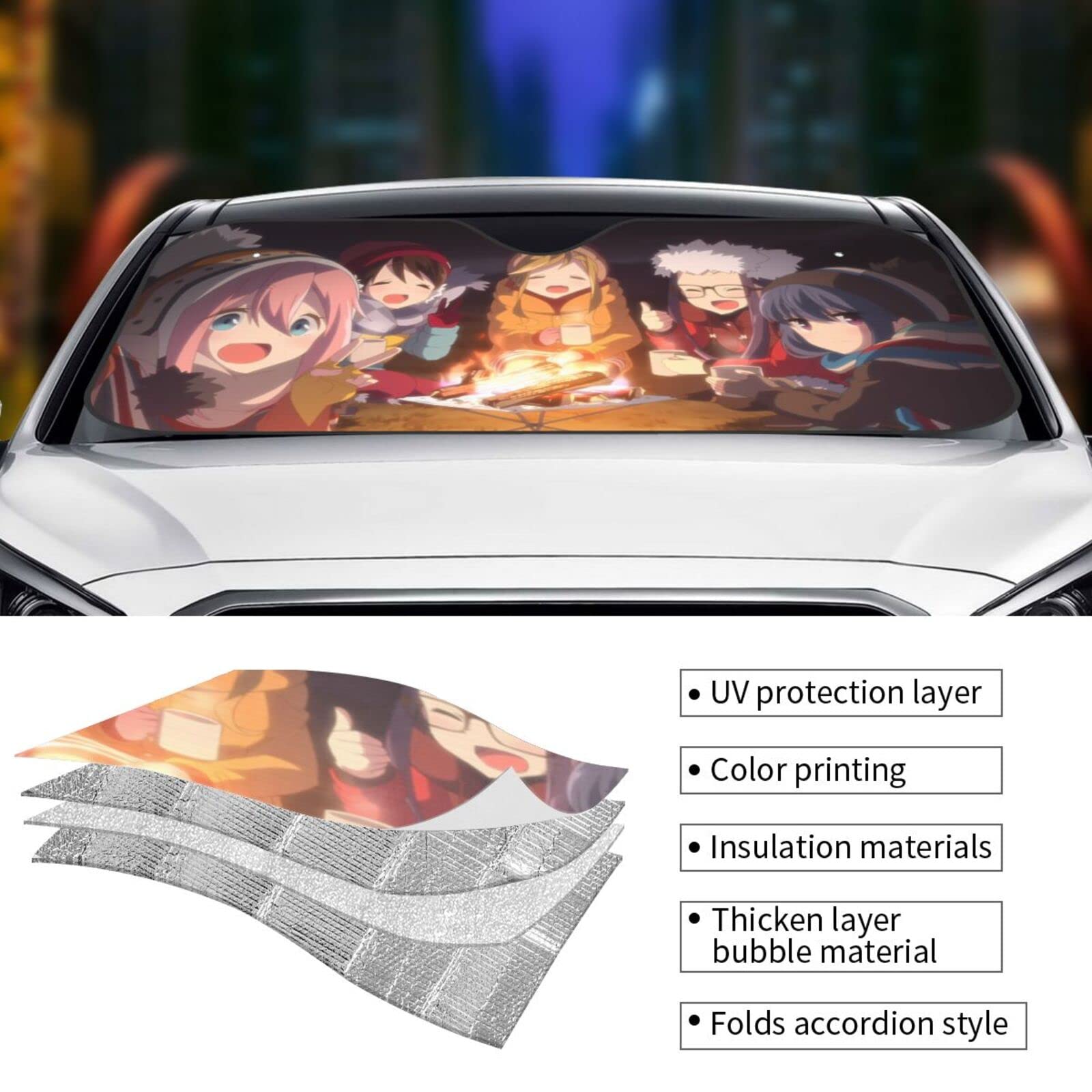 Amazon | ゆるキャン△ 車用サンシェード 車窓日よけ 日焼け防止 断熱