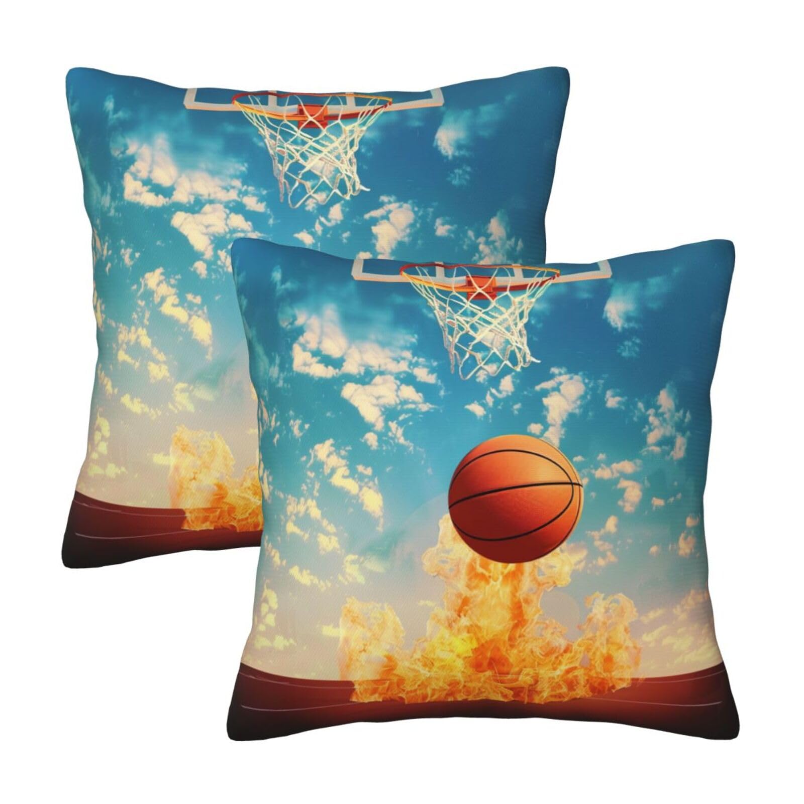 Basketball Throw Pillow Cases 2 Pack Square Pillowcases Soft Pillow Protectors for Couch Livingroom Sofa Bed Office Car,30x30 CM