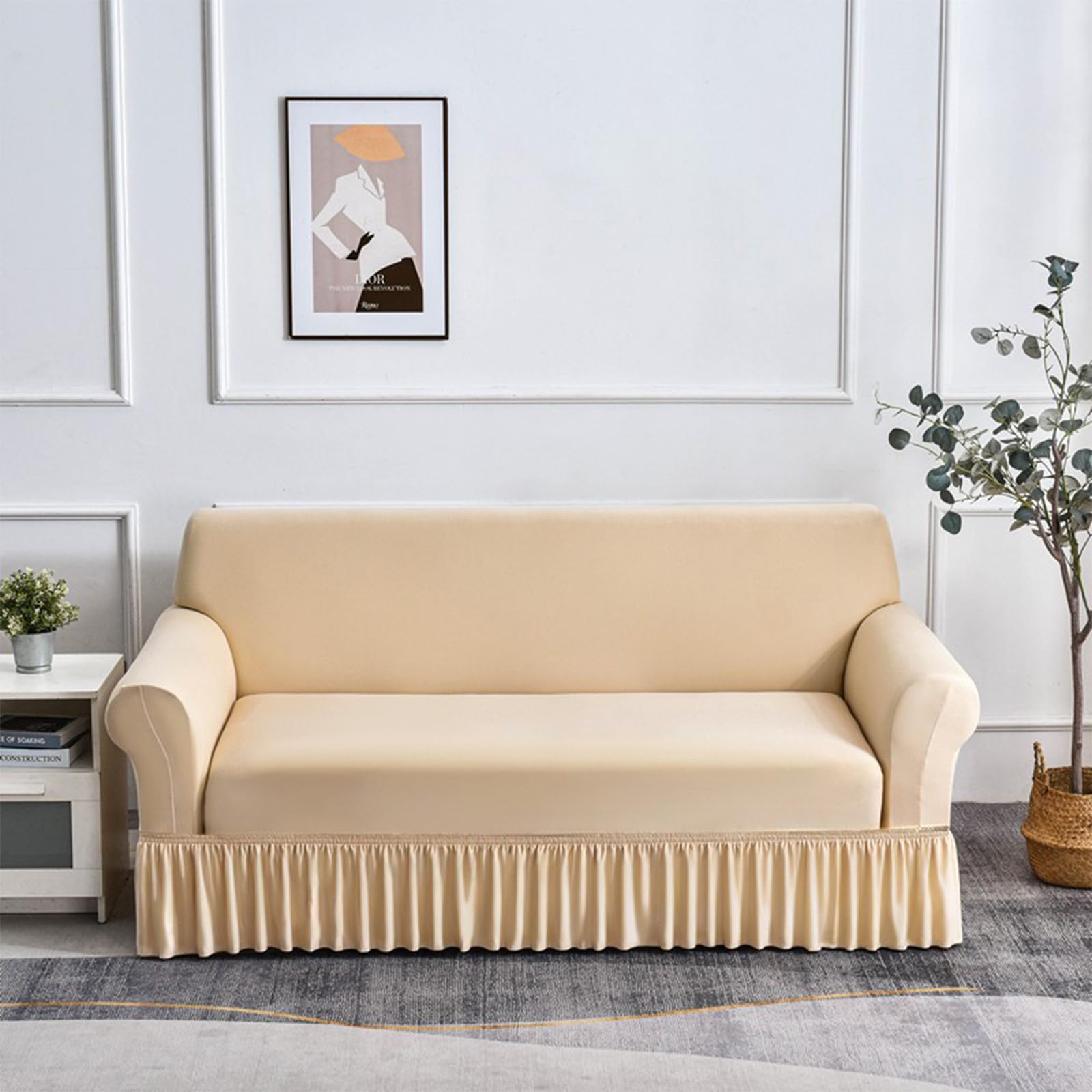 Housse de canapé extensible 4 places imprimée avec jupe élégante