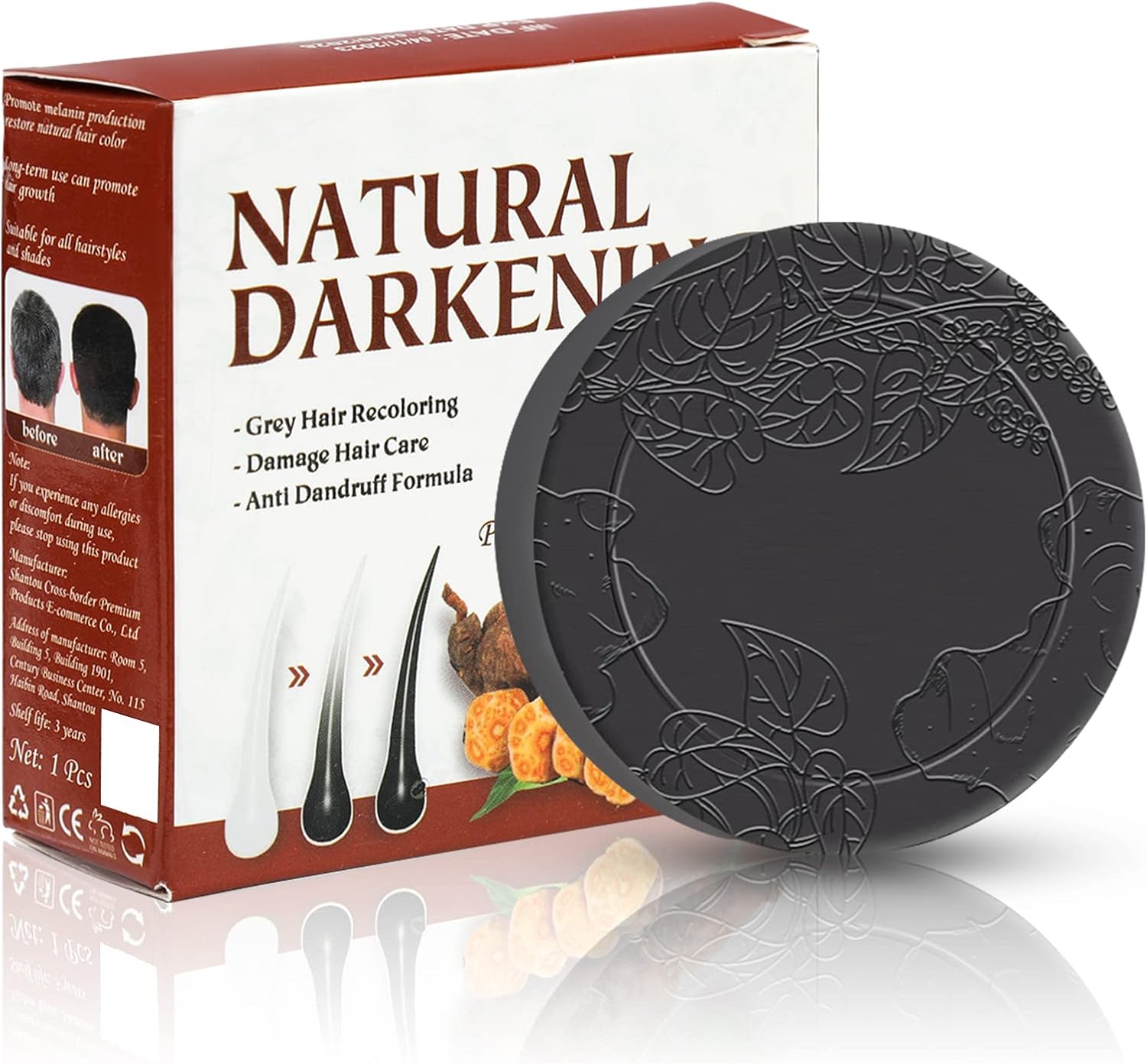 Natural Hair Darkening Shampoo Bar, Organic Gray Hair Reverse Growth Solid Shampoo Bar for