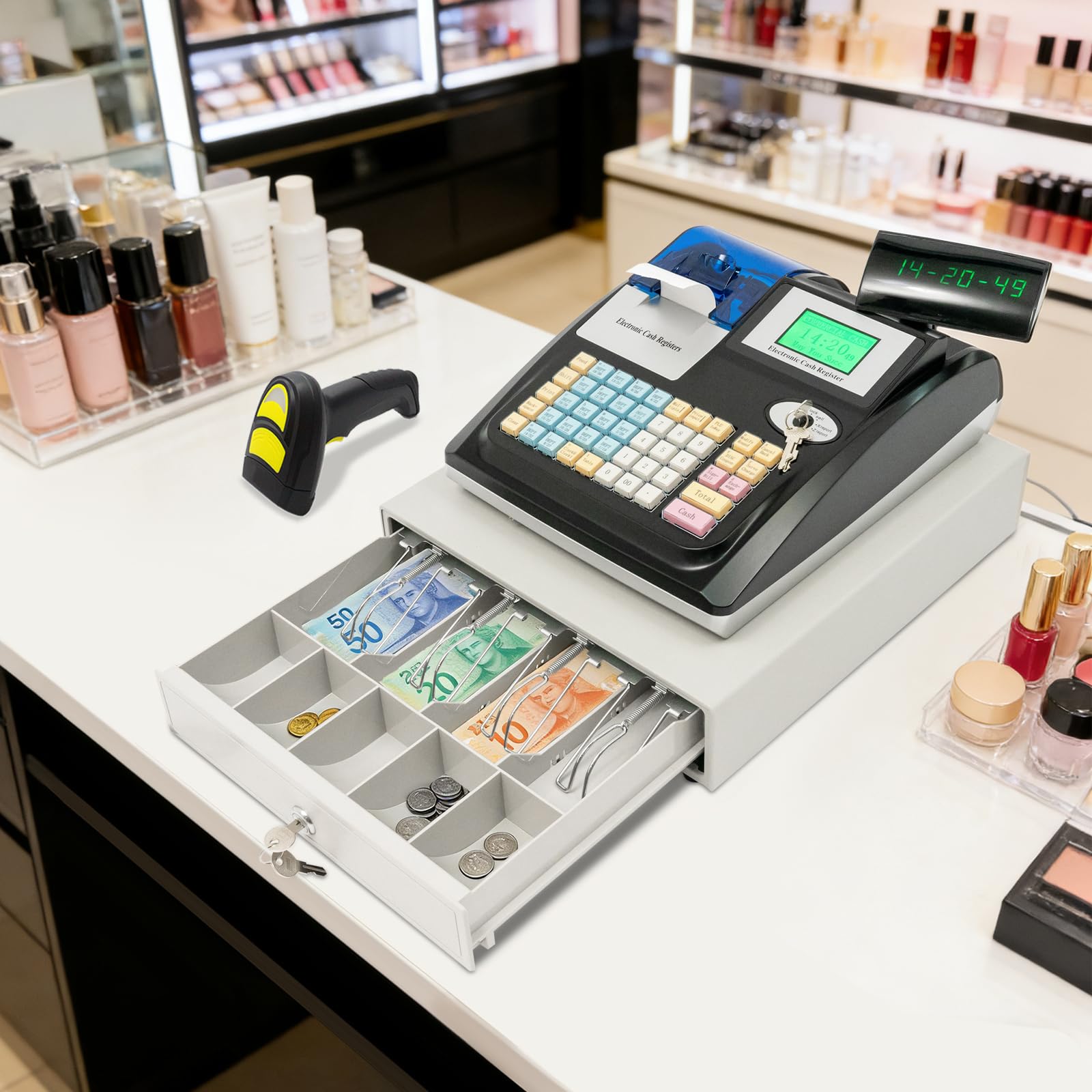 Elektronische Kasse Registrierkasse Pos-Kassen 48 Tasten Digitale LED Elektronische Registrierkasse Supermarkt Kiosk Einzelhandel Kassensystem Gastronomie Englische Version