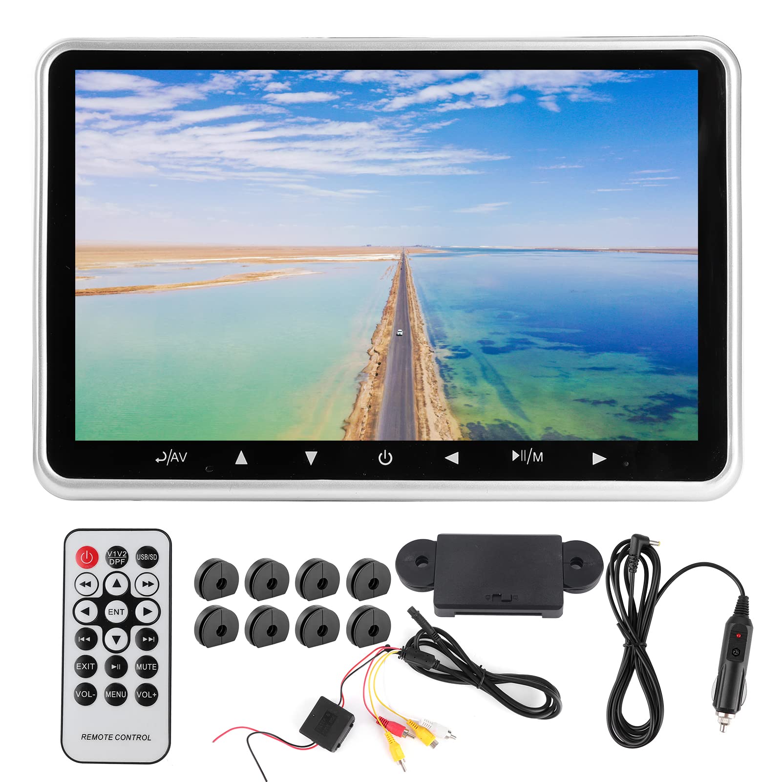 Qiilu Monitor de reposacabezas de Coche de 10.1 Pulgadas, Pantalla de Almohada de TV Ultrafina, Trasera, Montaje MP5 G9i581