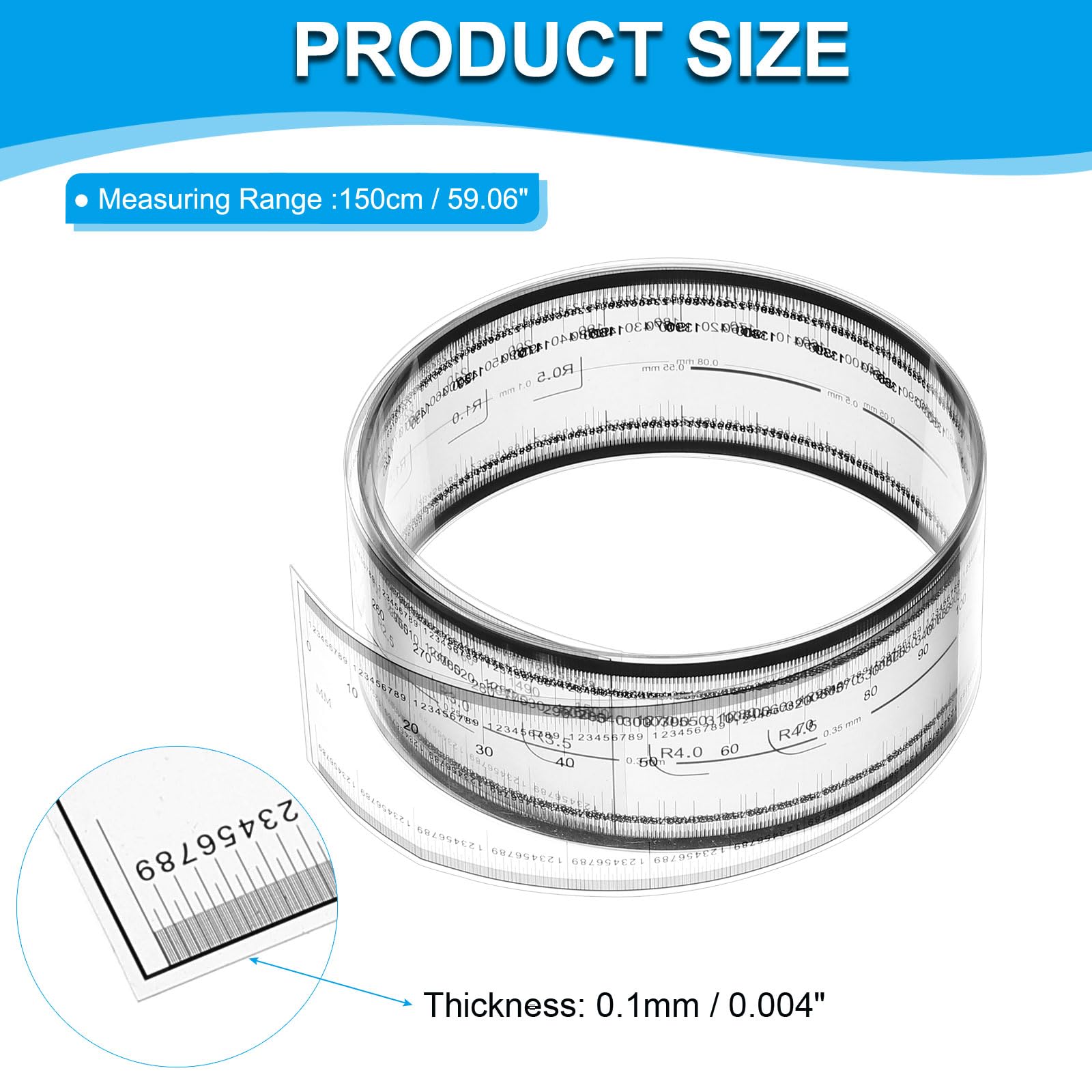 PATIKIL Film Flexible Ruler 150cm 0.1mm Scale with R Angle and Width Lines Clear PET Plastic Soft Folding Straight Ruler for Factory Transparent - Image 2