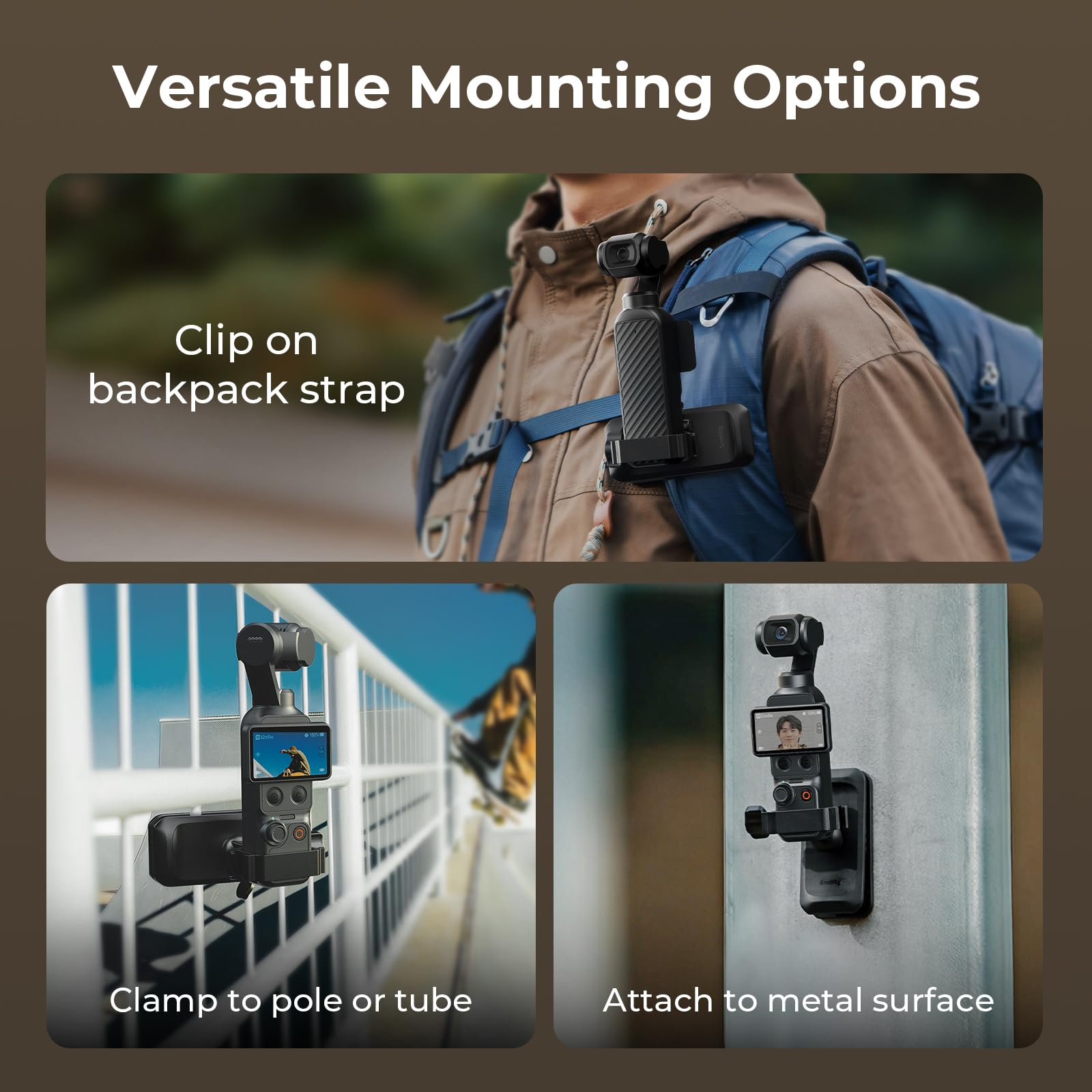 SMALLRIG Supporto magnetico con clip per tracolla per DJI Osmo Pocket 4/3/Action 6/5 Pro/4/Nano, per GoPro Hero 13/12/11, per Insta360 X5/4/3/Ace Pro 2, con adattatore per testa a sfera - 6052