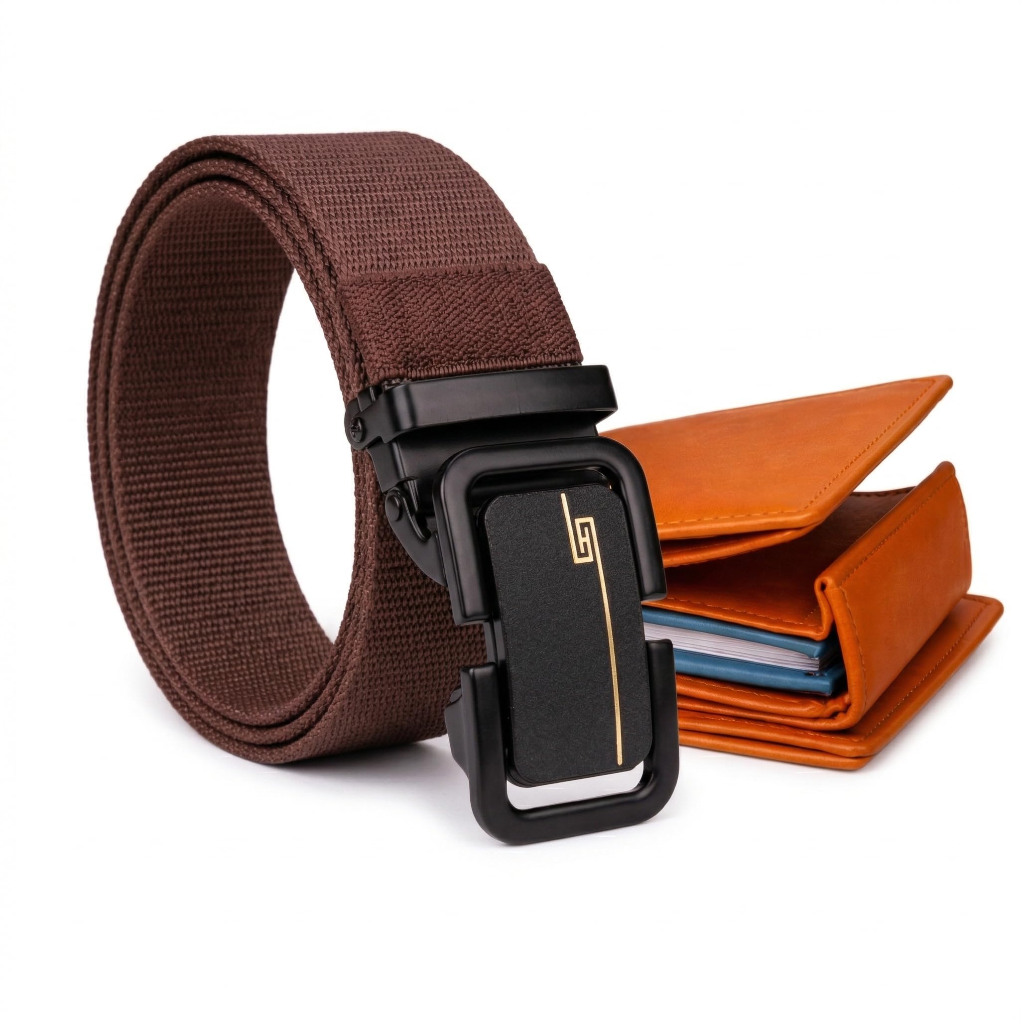 Men's Grey Canvas Belt with Matte Grey Buckle & Tan Artificial Leather Wallet-image-35