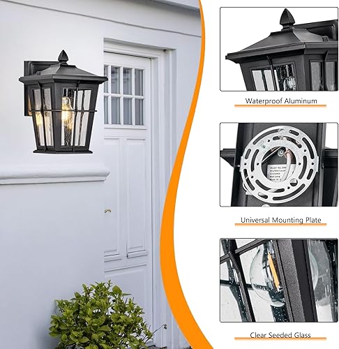 Miniatura 3 de Hopejoy Lámparas para exteriores de montaje en pared, lámpara de pared exterior de aluminio impermeable con vidrio sembrado, luces exteriores
