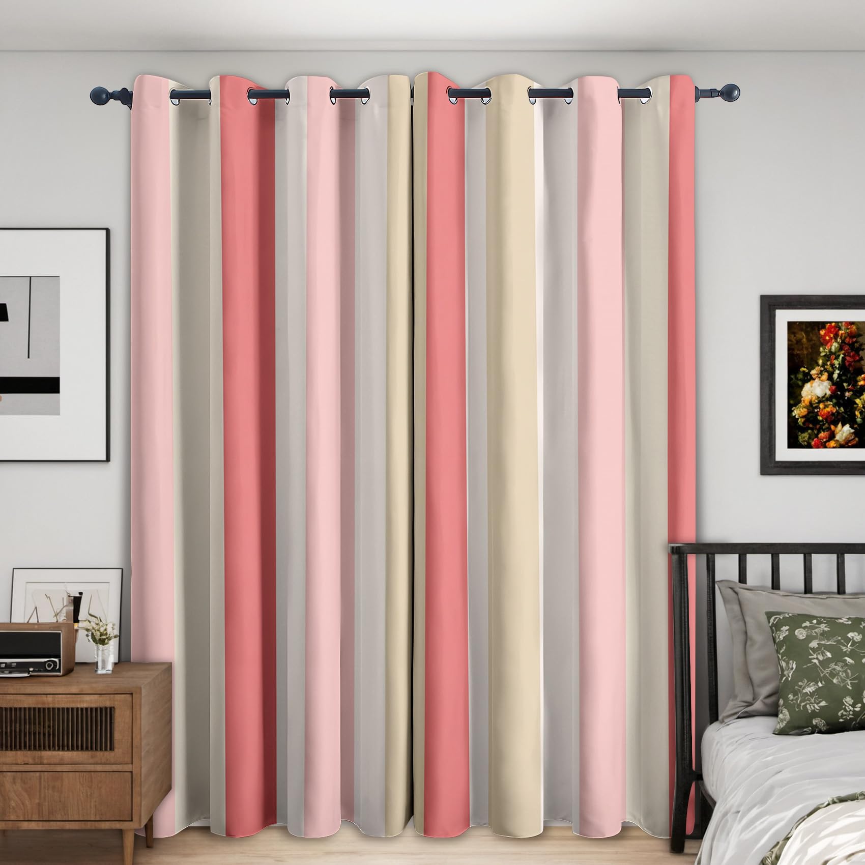 Cortinas con ojales a rayas para sala de estar que crean un ambiente calido y privado en casa