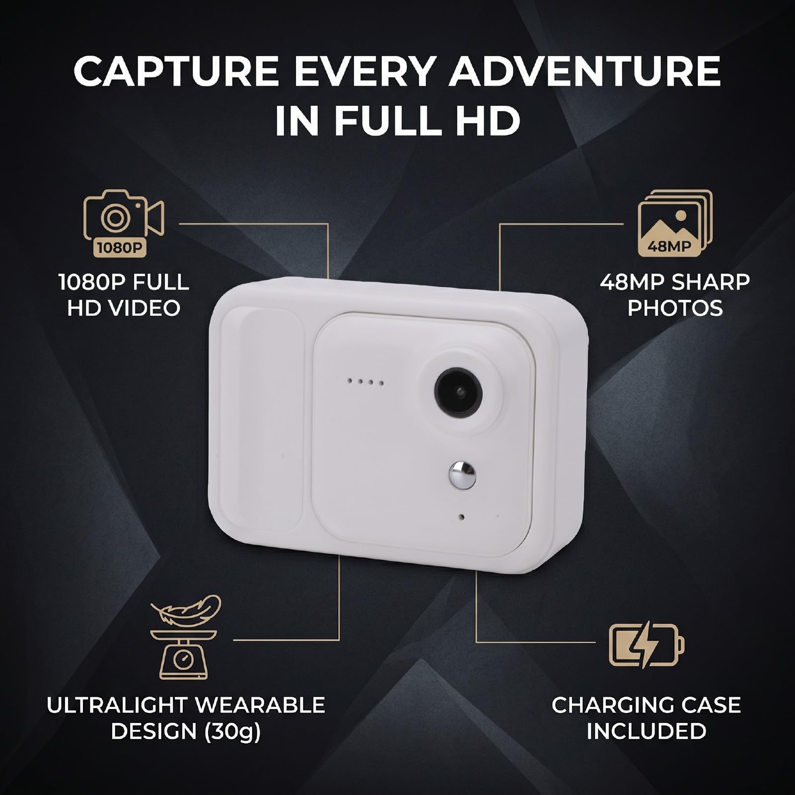 Caméra d'action avec Photos 1080P et 48MP, Portable avec étui de