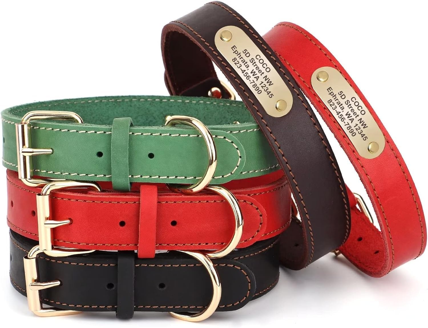 Personalized Custom Customizable Real Genuine Leather Dog Collar with Engraved ID Name Phone Number/Heavy Duty Durable Dog Collars for Male Female X-Small Medium Large X-Large Dogs -Brwon-XL