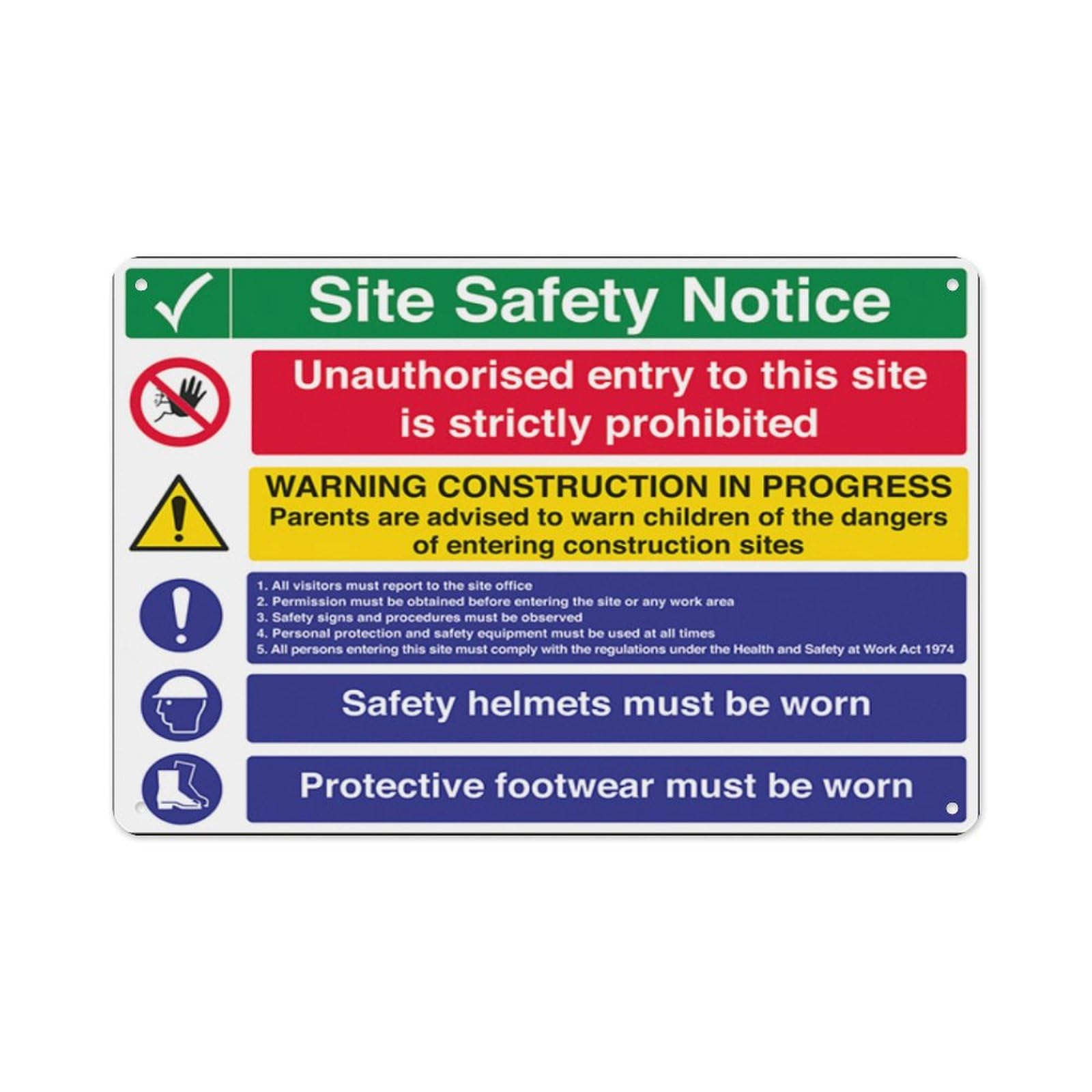 peiyeety Multi Hazard Site Safety Notice 5 Points Aluminum Tin Warning Signs For Home Outdoor Garden 12X16 Inches