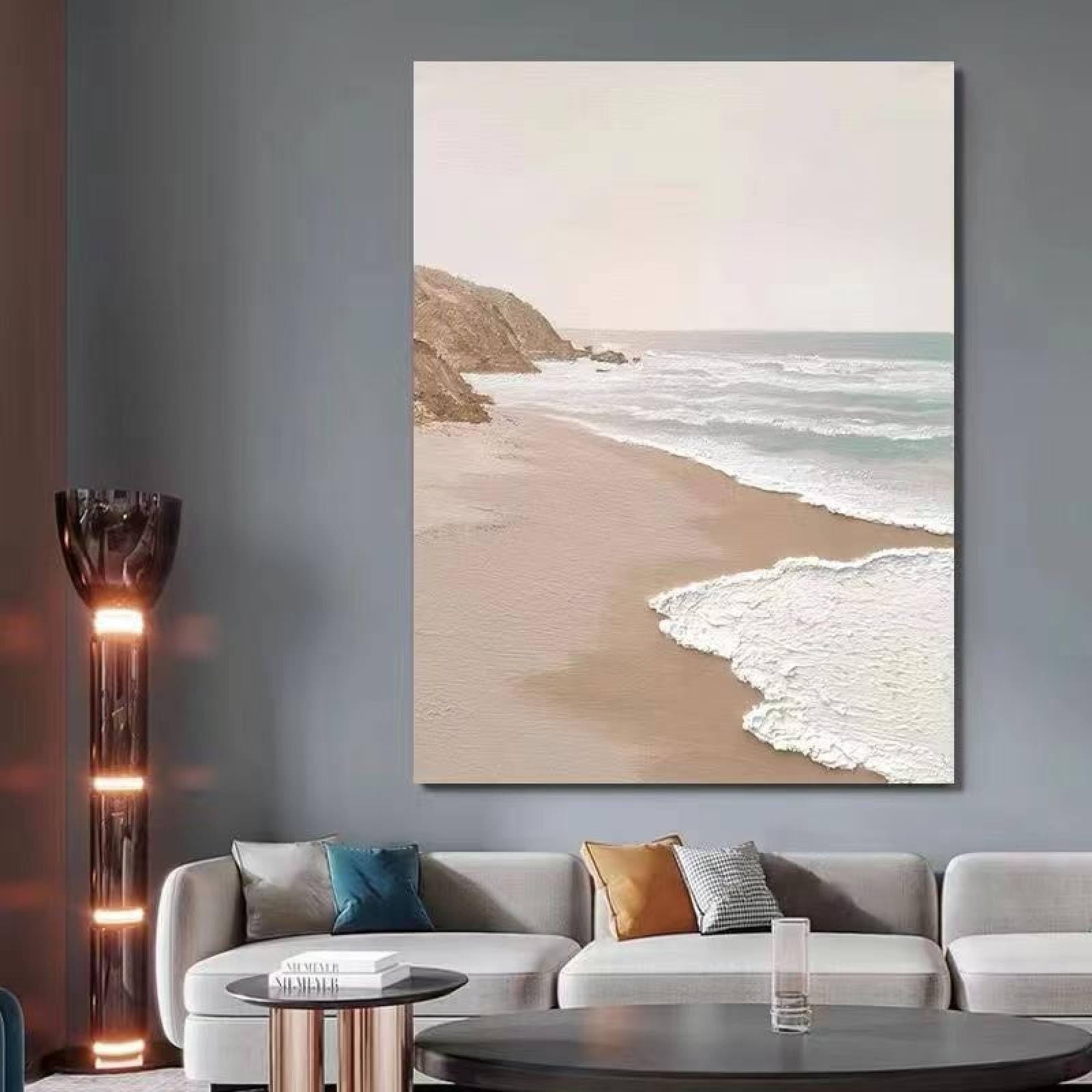 Peinture huile océan texturée pour sublimer un grand mur vide de salon